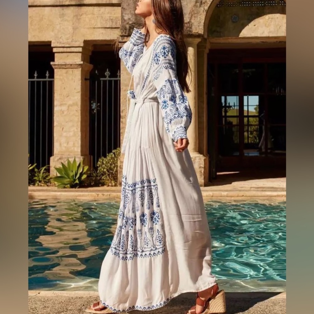 Mykonos 5 Star ⭐️ Favorite Boho Embroidered Long Maxi Gown In Cotton + Linen